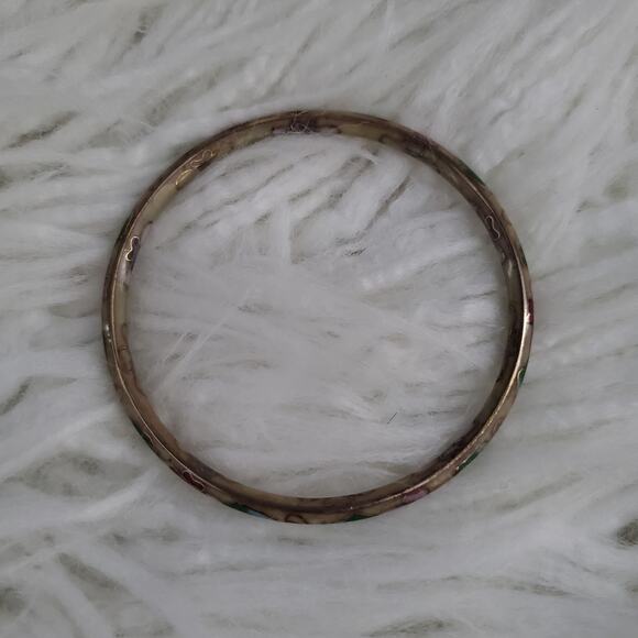 Vintage Thin Cloisonne Slide-On Floral Pattern Bangle Bracelet - Picture 3 of 7
